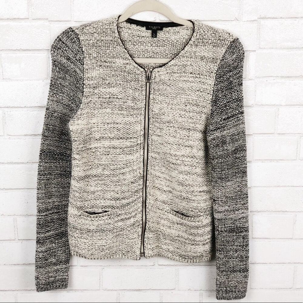 Talbots Tweed Color Block Zip Up Jacket Cardigan … - image 1